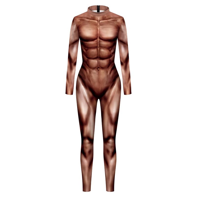 Digital Fitness Print Simulation Muscle Bodysuit  Men Stage Performance Clothing
