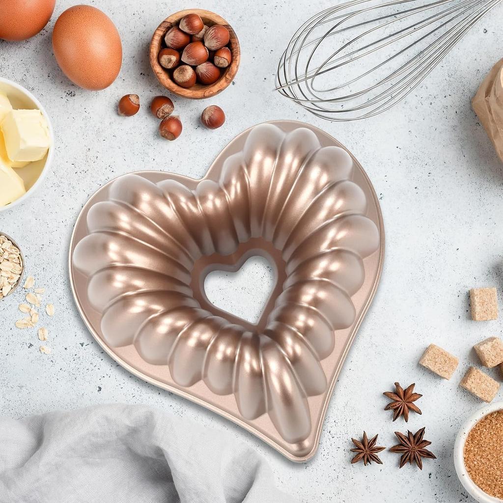 Heart Cake Pan, Aluminium Heart Shape Cake Mold Nonstick Baking Mold Dishwasher Safe 3D Charlotte Cake Pan for Birthday Wedding Christmas, 10 Inch