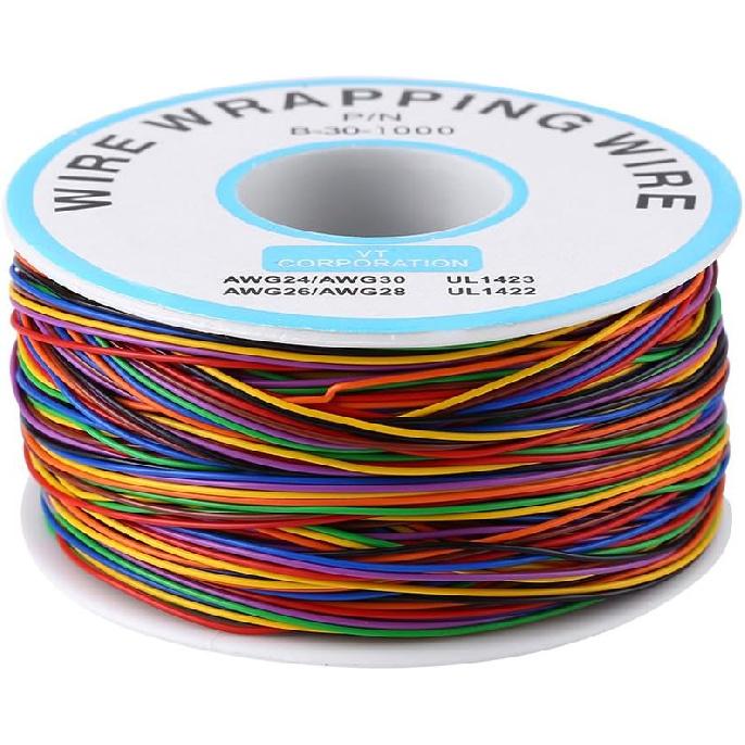 8-Color Copper Wire Wire-Wrapping P/N B‑30‑1000 250M 30AWG Wire Colored Insulation Test Wrapping Cable Single Core Wire Circuit Board OK Wire PCB