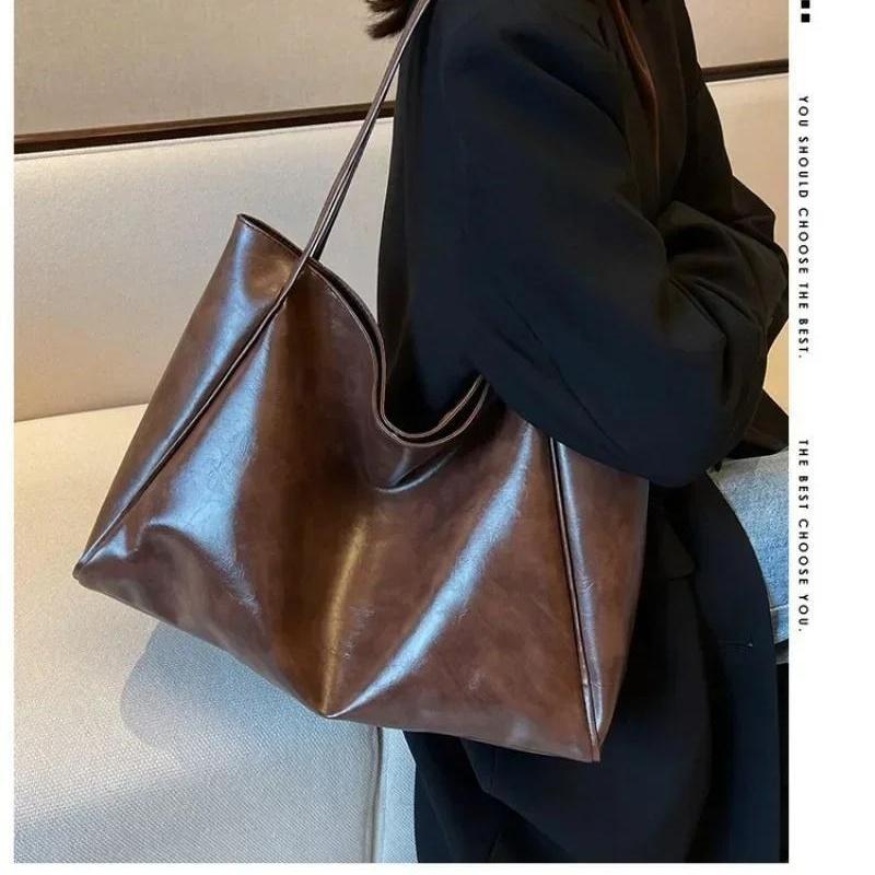 Women Tote Bag Fashion Underarm Pouch Large Capacity Soft Pu Leather Shoulder Bag Retro Crossbody Bag Casual Portable BucketBags