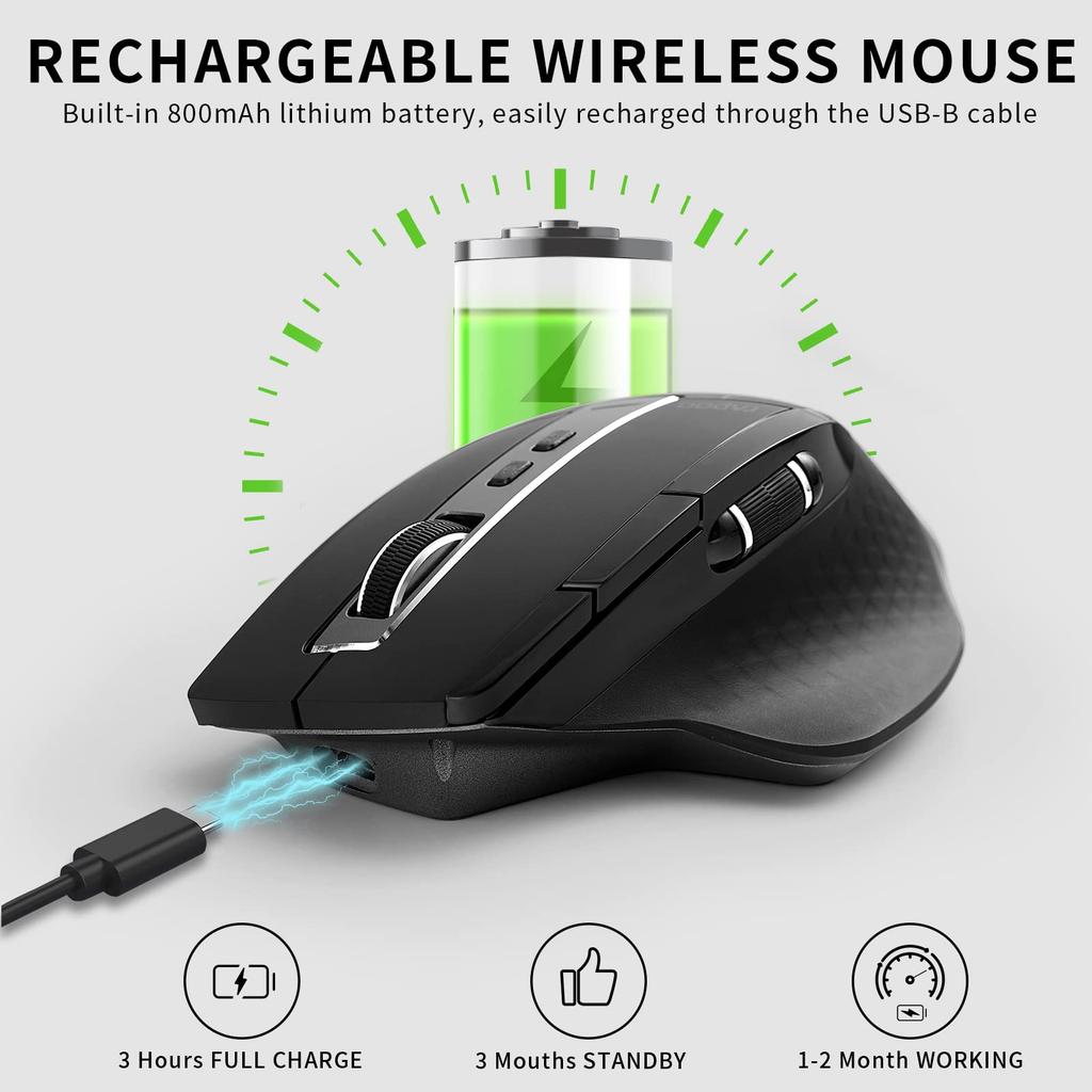 RAPOO MT750 Wireless Bluetooth DPI Supports Up to 4 Ergonomic 6 Programmable Optical Mouse with Side Compatible with and Black Mouse, 5.0/2.4GHz,