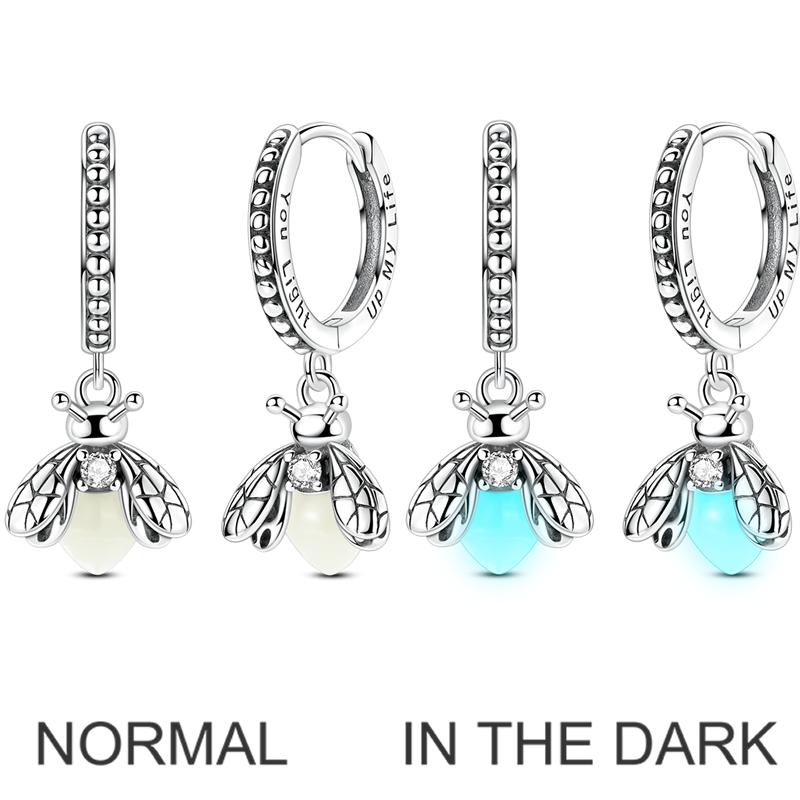 Sparkling Woman Hoop Earring 925 Silver CZ Zircon Firefly Butterfly Clover Ear Stud Earrings Jewelry Anniversary Gift