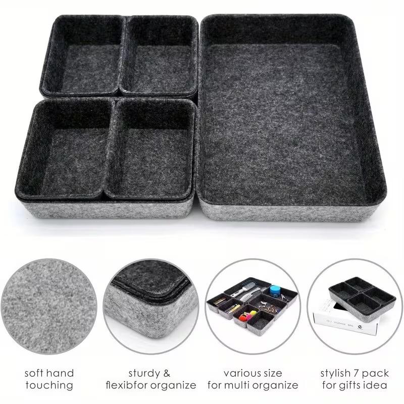 8 Piece Drawer Storage Box Set Felt Desktop Organizer One Piece Molded Organization Kit Snack Container System