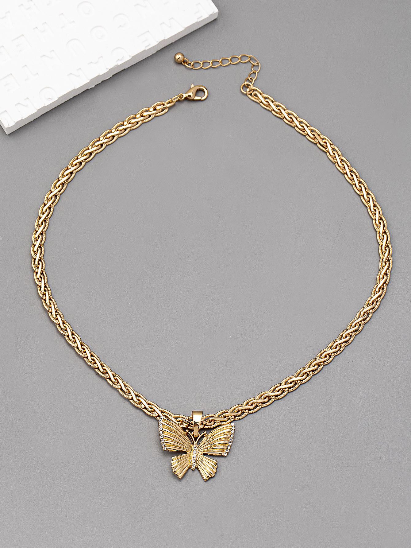 

Французское ретро металлическое колье с подвеской в виде бабочки, толстая цепь, подчеркнутая индивидуальность, чокер, женское