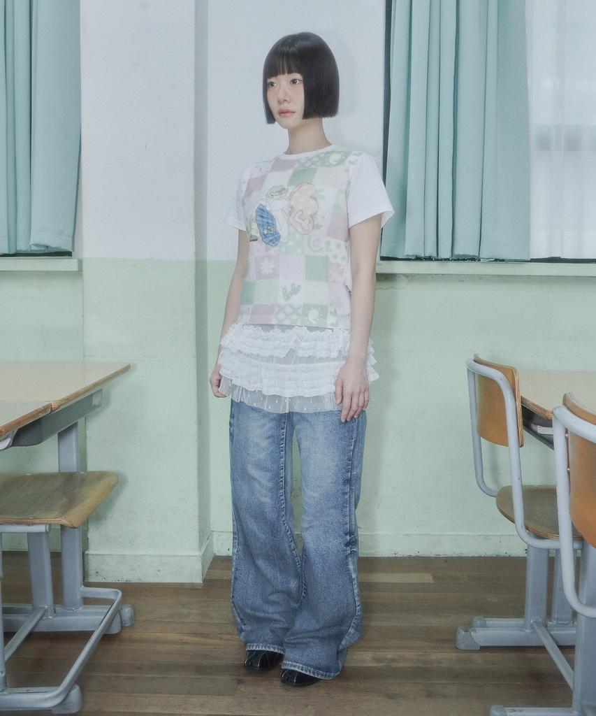 VIDEO JOCKEY [Gyeonggye X Video Jaki] Patchwork Print T-Shirt [Pink]
