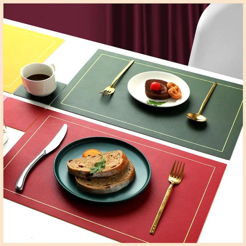 Northern INS PVC Leather Placemat Solid Color Square Heat-Resistant Waterproof Double-Layer Table Mats