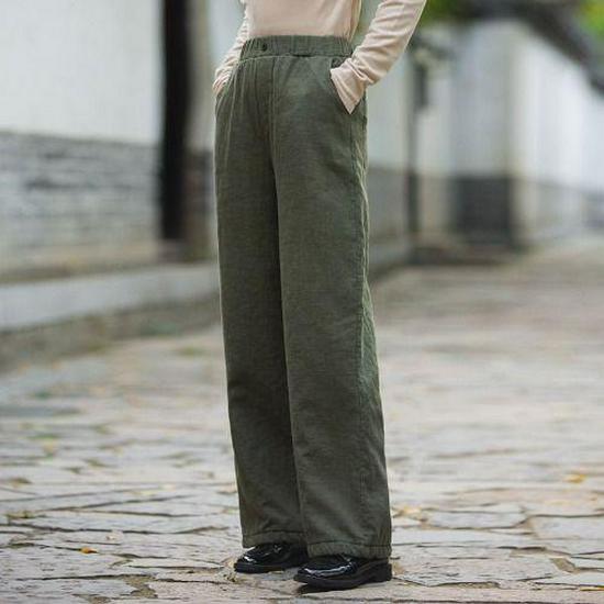 

Women s High-Waisted Thick Warm Cotton Padded Wide-Leg Pants for Autumn Winter XL: 130-145 lbs темно-зеленого