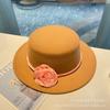 Rose flower strap flat top woolen top hat female autumn and winter warm sweet cute fashion versatile performance flat top hat
