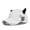 Korean Style Bull Horn Baseball Cap Punk Peaked Cap Sweet Cool Metal Ring Baseball Hat  Summer