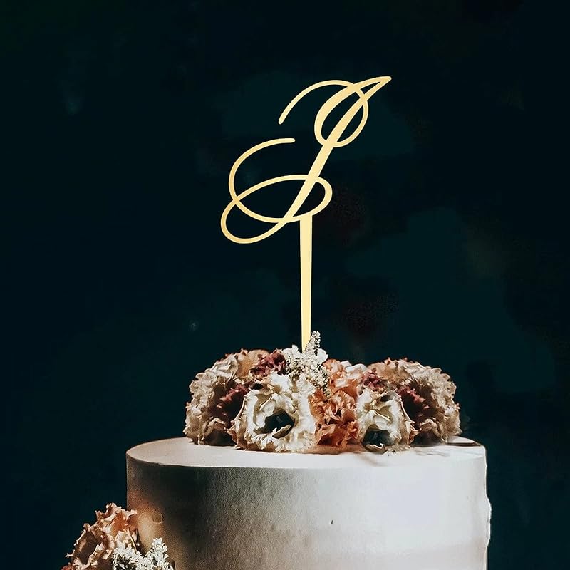Initial Letter K Cake Topper Monogram Acrylic Cupcake Topper Funny Cake Accessories for Wedding Anniversary Birthday Party Decoration Mirror Gold