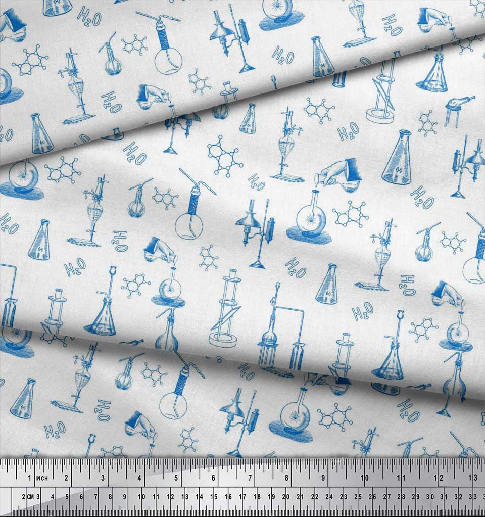 Soimoi Japan Crepe Satin Fabric Scientific Lab Equipments Education Theme Fabric Prints By metre 42 Inch