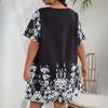 IHUASU Plus Size Women's Loose Comfortable Casual Positioning Printed Spell Mesh Short Sleeve Dresses