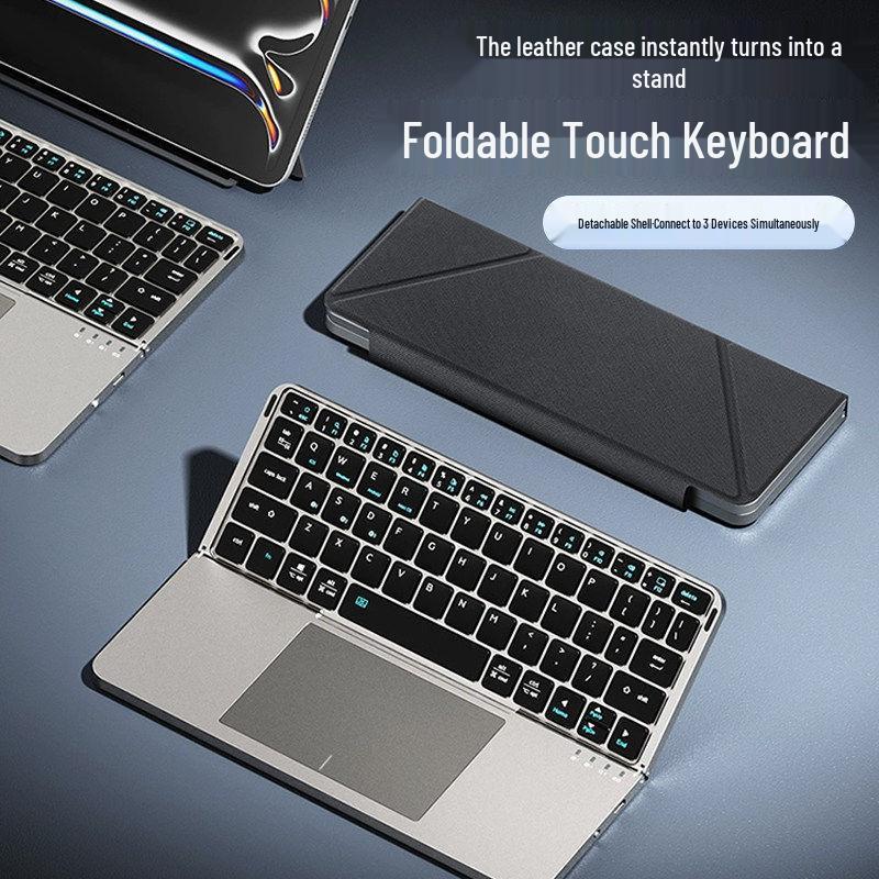 Wireless Bluetooth Foldable Keyboard with Leather Stand for Tablets and Phones