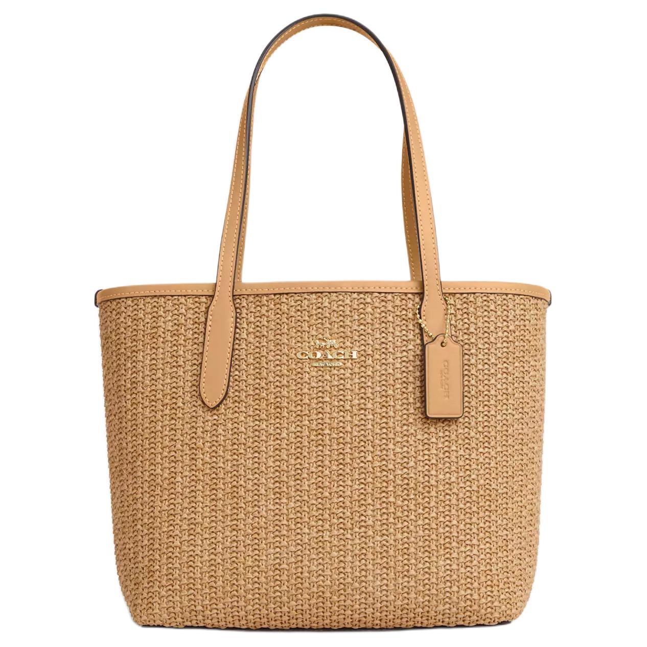 

Coach City 23 Metallic Logo Solid Color Versatile Straw And Smooth Leather Tote Bag Shopping Bag Shoulder Handbag Medium Women tote bags CS616-IMWQB Basic Set (Bag+Dust Bag)