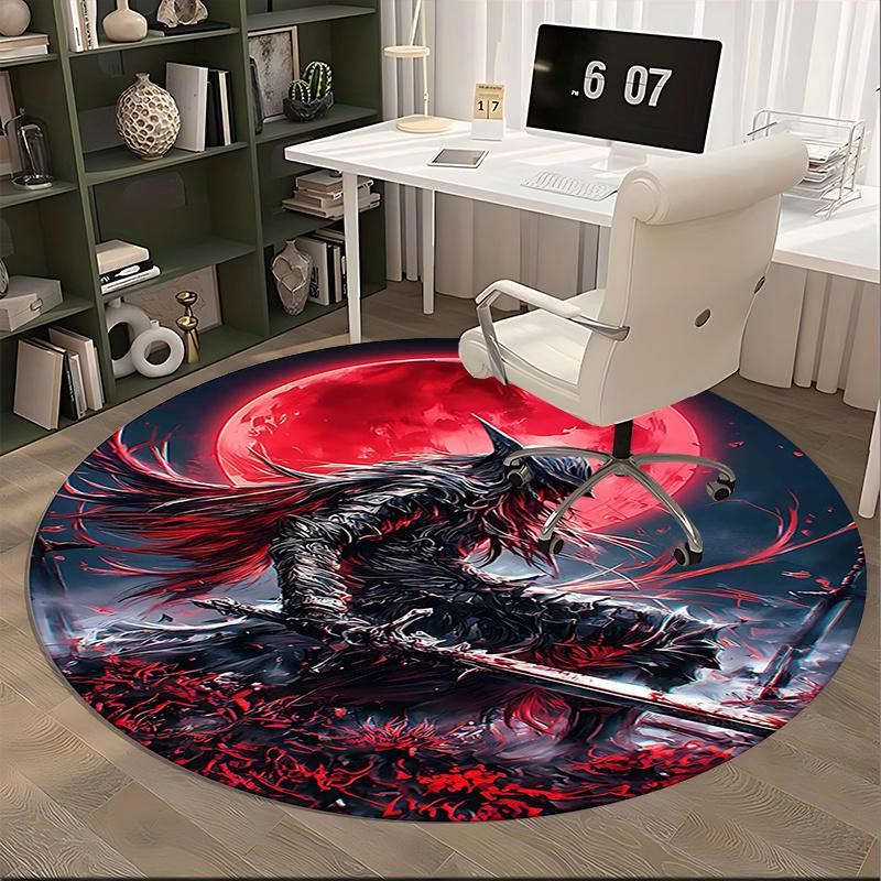 Dark Knight,Red Moon Chair Mat Round Rug Office Carpet, Machine Washable, Non Slip, Suitable for Living Rooms, Bedrooms