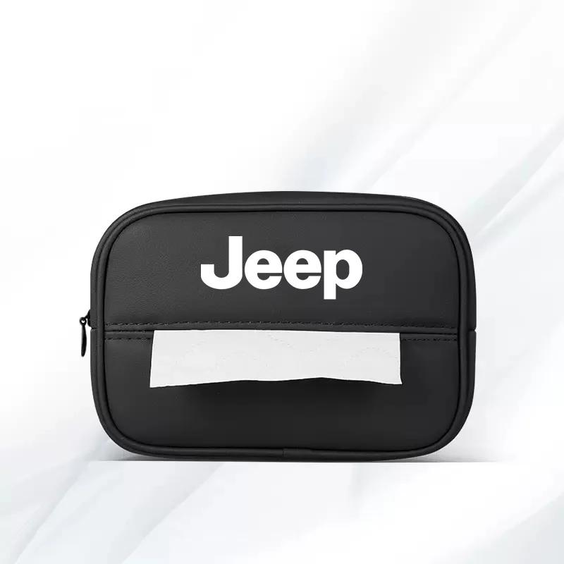 For Jeep PU Leather Car Tissue Box Armrest Paper Towel Storage Bag For Jeep Grand Cherokee Wrangler JK Gladiator Compass Rene