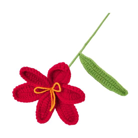 

Crochet Tulip with Stem Leaf Handcrafted Knitting Flower Ornament Yarn Floral Decoration Mother s Day Birthday Christmas Gift розы красного