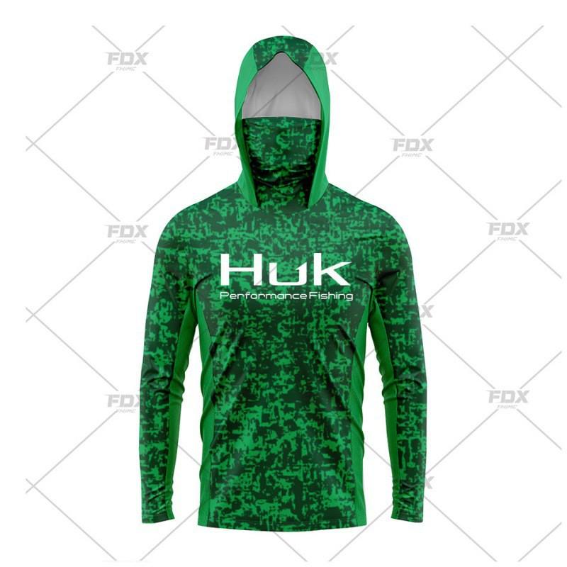 Mens Quick-Dry UPF50 Sun Protection Fishing Shirt With Hood Neck Cover Lightweight Breathable Long Sleeve Tee