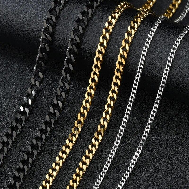 Simple Style Double-sided Polished Cuban Chain Necklace Stainless Steel Jewelry Men Women Geometric Line Element Electroplated