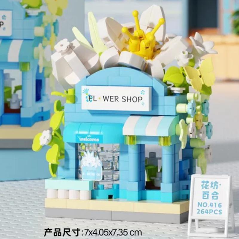 

NEW DIY Selling Car Food Truck Fruit Ice Cream Store Flower Street View Building Blocks Kit Girls Bricks Model Kids Toy Children miniblocks