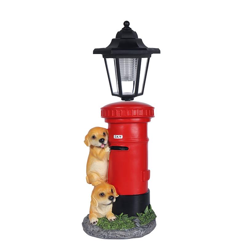 Solar Hexagonal Light with Dog Lying On Mailbox Sculpture Home Garden, Courtyard, Pathway, and Entrance Decorative Light Fixture