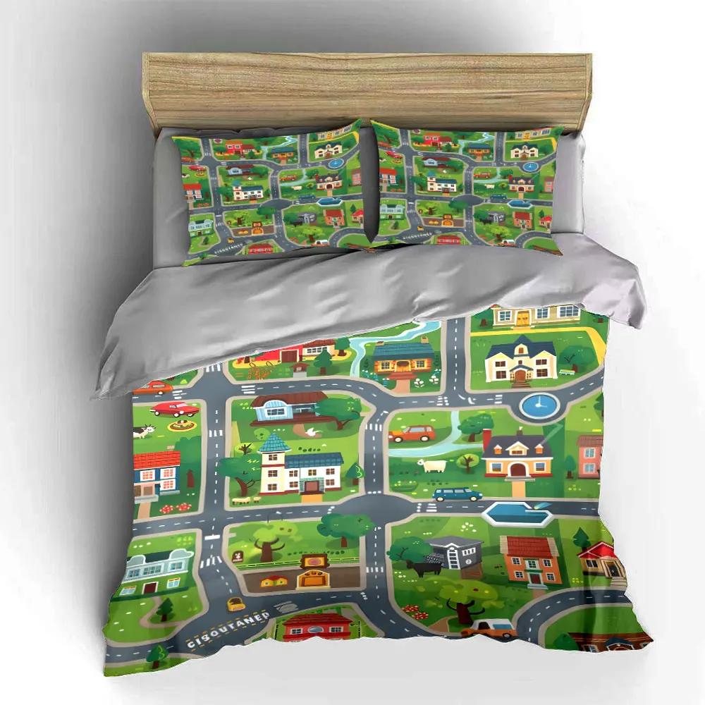 "Kids Playroom Road Map Set" Soft Comfortable Duvet Cover Bedding Set Included 1*Duvet Cover & 2*Pillowcases gift