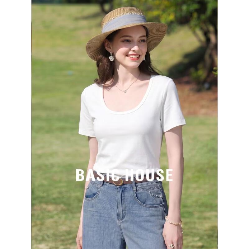 Basic House Women s Pure Cotton U-Neck Short Sleeve T-Shirt M