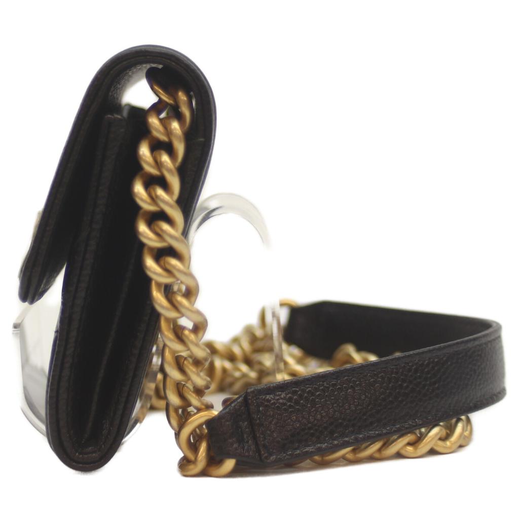 Chanel AP2206 Black Caviar GHardware Boi Chanel Compact Chain Wallet Shoulder Bag blackUsed