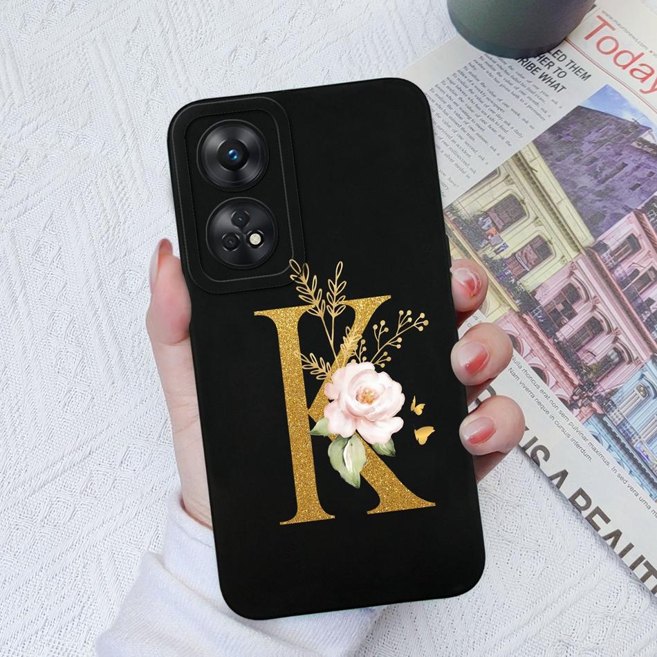 For Oppo Reno 8T 8Z Phone Case Personalized 26 Letter Liquid Silicone Anti Slip Black Cover For OPPO Reno8T 8 Z Lite Coque Funda