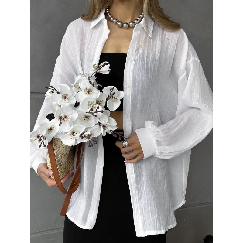 Горячая Распродажа Новая Рубашка Повседневная Мода Однотонная Женская Одежда S белый