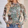 Kadın Çiçekli File Uzun Kollu Üstler Şeffaf Balıkçı Yaka Katmanlı Gömlek Dar Kesim Sonbahar İlkbahar Dışarı Çıkma Kıyafeti