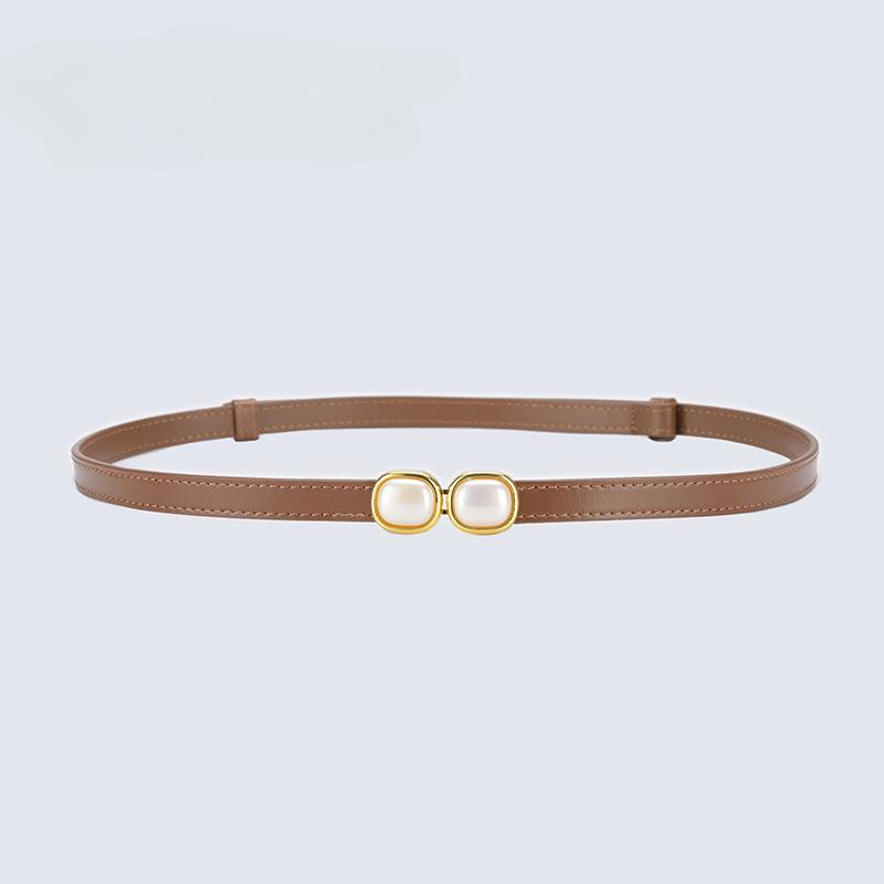 Adjustable Thin Belts with Pearl Accessories for Womens Skinny Belts for Dresses Womens Belts for Jeans