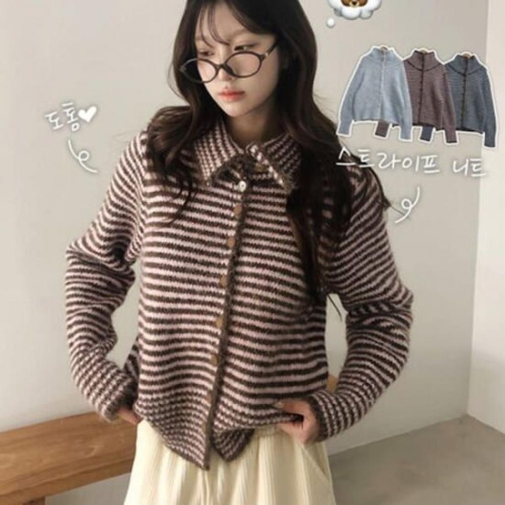 The Pink Stripe Collar Knit Cardigan