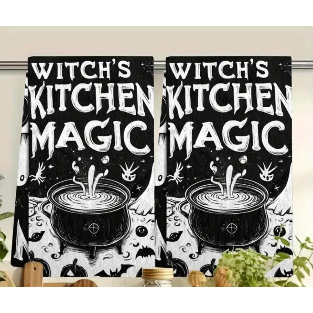 Halloween Decorative Kitchen Towels Microfiber Dish Cloths with Spooky Prints Absorbent Holiday Cleaning Rags for Home Table Decor (40x60cm)