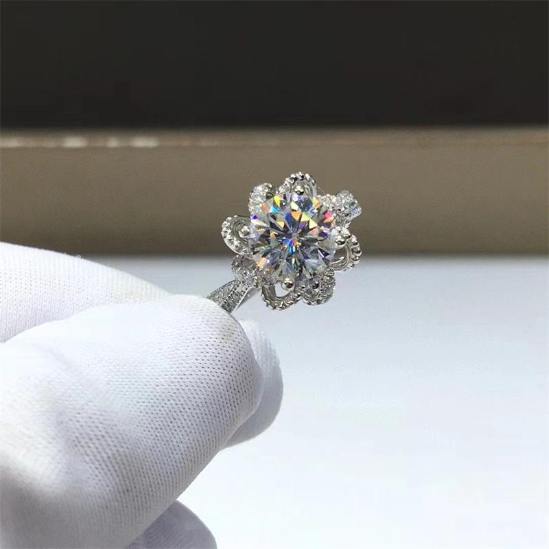 2 Carat Rose Fountain Moissanite Women's Ring, D Color, with Diamond Tester Pen – Perfect for Weddings.