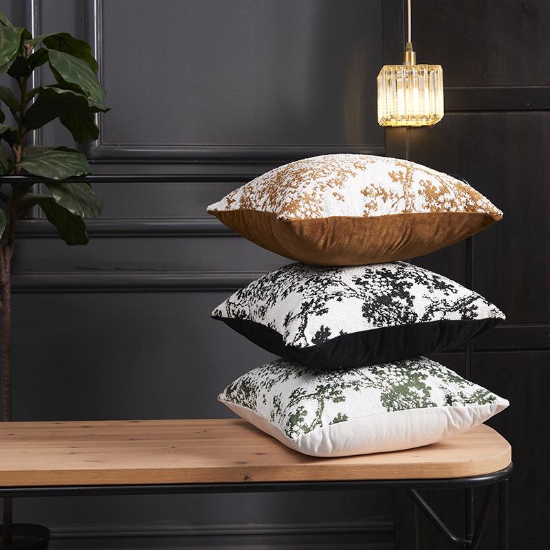 Jacquard Ink Small Cattail Pillowcase Home Living Room Pillow Backrest Invisible Zipper Four-sided Locking