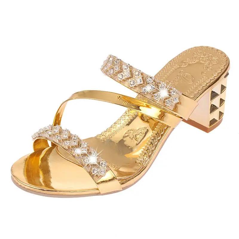 Shoes for Women With Heel Woman Slippers Rhinestone Sandals On Promotion 39 Offer Original High Quality Non Slip Slides Sale Vip