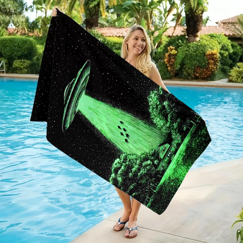 1Pc Ufo Funny Picture Beach Towel Quick-Drying Towel For Beach Pool Sport Yoga Gym Home Towel Gift For Friends Sand Free Towel
