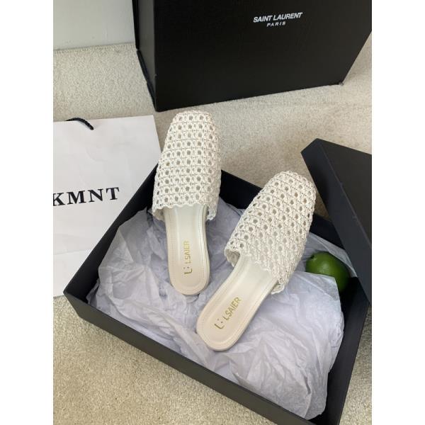Fashion Slippers Casual Shoes Low Slides Fretwork Heels Slipers Women Luxury Soft Flat Summer 2025 Leisure Fashion Fabric Rubber PU
