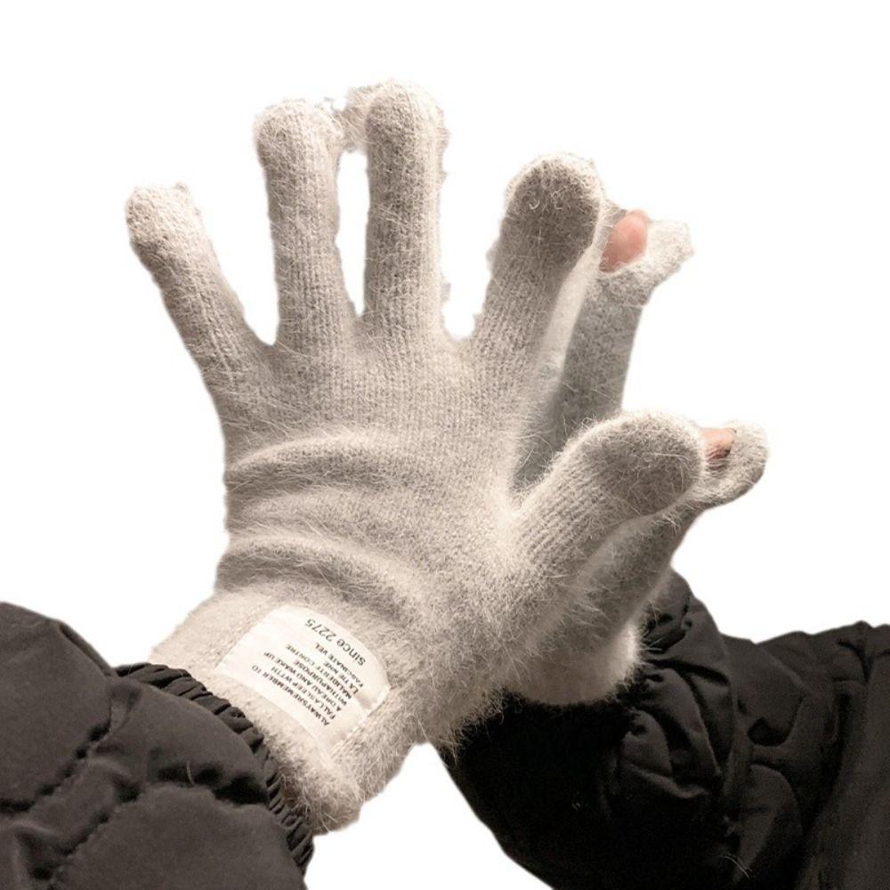 Warm Knitted Gloves Thickened Electric Vehicle Gloves Simple Riding Finger Gloves  Winter