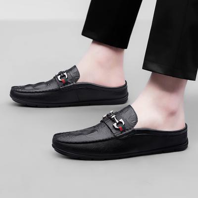FashionMen Loafers Genuine Leather Shoes New Half Slipper Men Slippers New Fashion Lazy Boat Shoes Men Breathable Slip On Muller Shoes