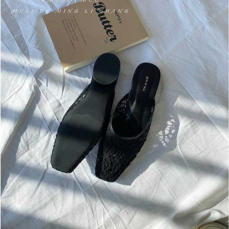 

Fashion 2025 Summer New Lace Women Mules Slippers Fashion Cover Toe Shoes Laides Outdoor Casual Beach Vacation Slides Shoes 42 чёрный