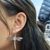 European & American Niche Design Dragonfly Rhinestone Ear Hook - Antique Silver Slimming Earring Pendant for Women