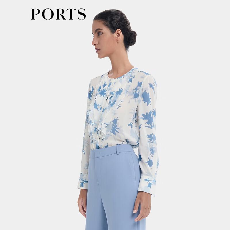 Ports Women's Sky Blue Print Long Sleeve Blouse