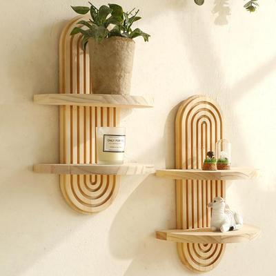 Bohemian Oval Solid Wood Wall Planter Shelf