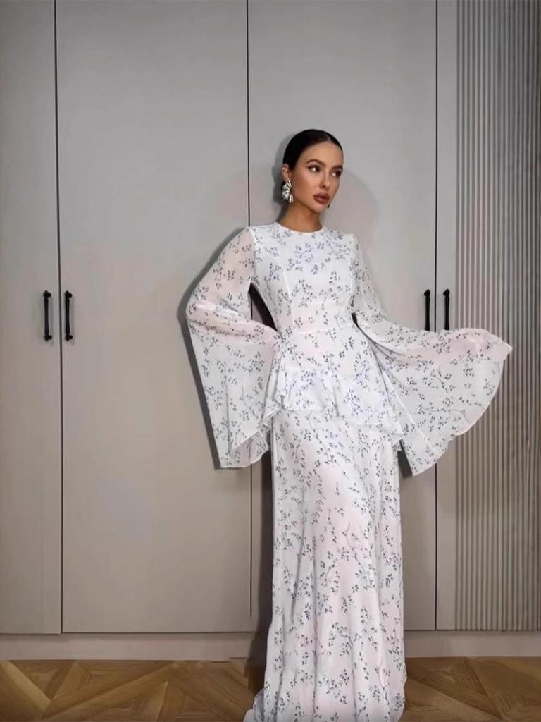 2025 Spring Elegant Floral Long Sleeve Dress for Women - Soft, Sweet, and Comfortable