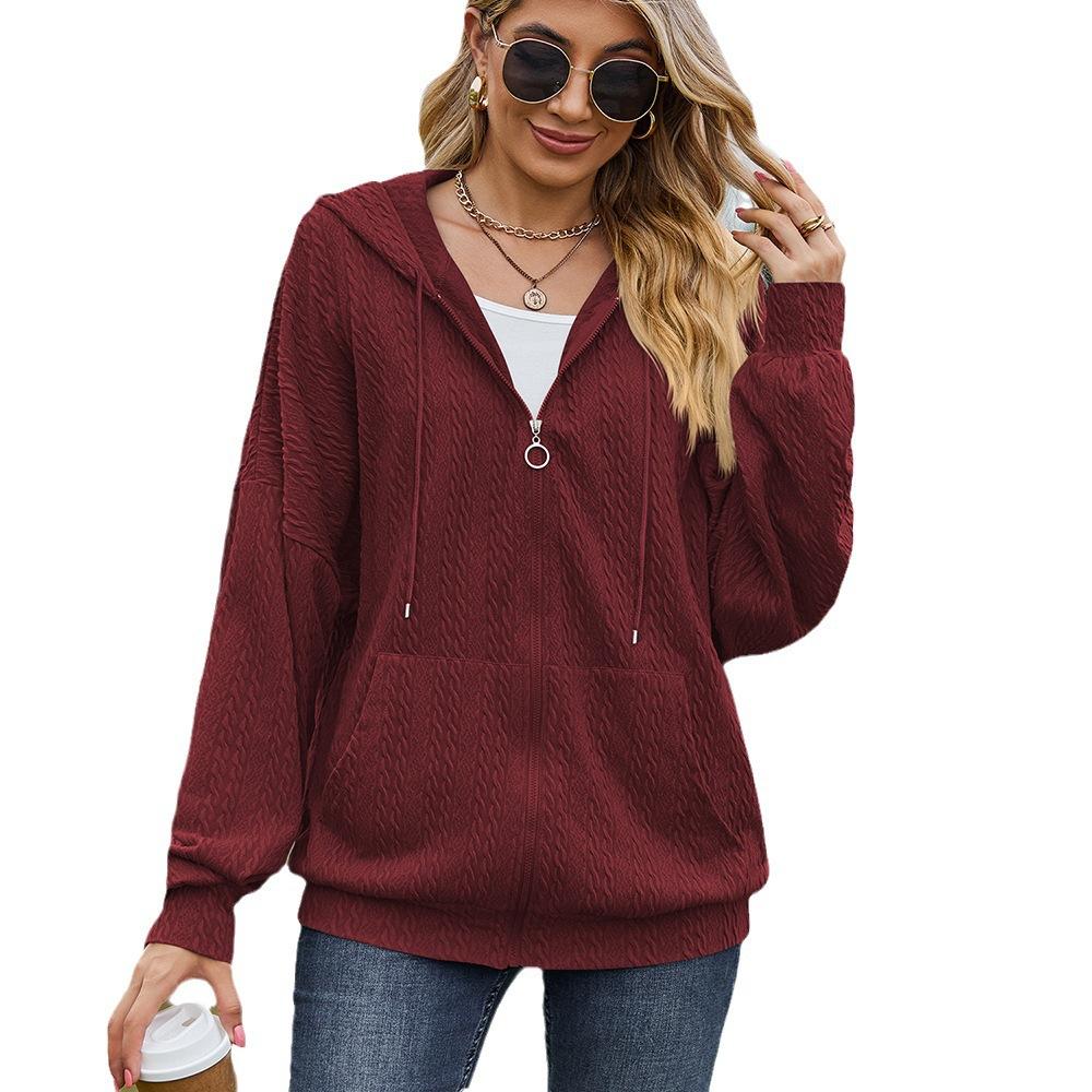 Lässige, einfarbige, atmungsaktive Damenjacke, langärmelig, lockerer Reißverschluss, leichte Jacke mit Taschen, lockerer, weicher, modischer Kapuzen-Sweatshirt-Mantel für Frauen