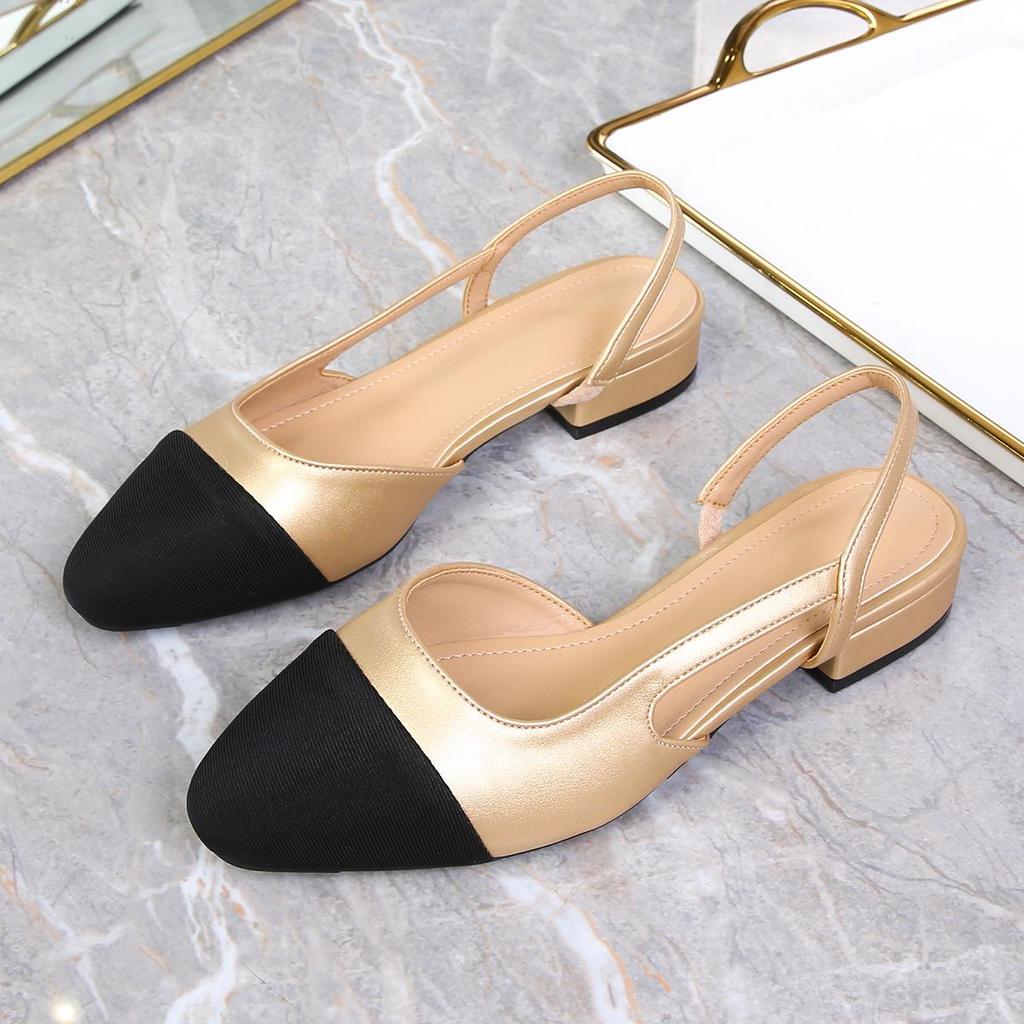 Women's Plus Size Chunky Heel Sandals: Open Toe, Low & Mid Heel, Flat & Backless, Color Block Design.