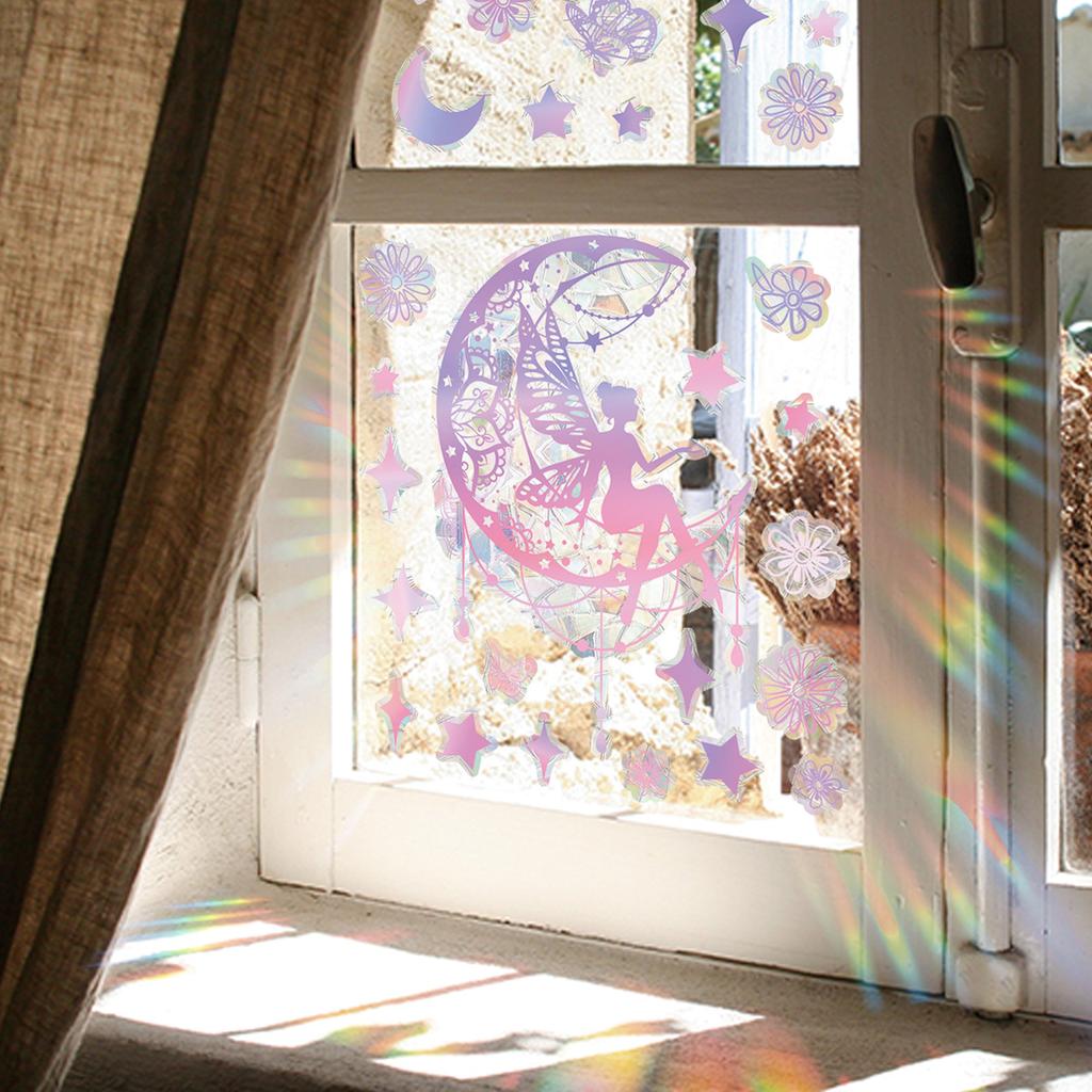 Xc6072 Bunte Fee Mond Sterne Sonnenlicht Bunter Statischer Glasaufkleber Fensterdekorativer Fensteraufkleber