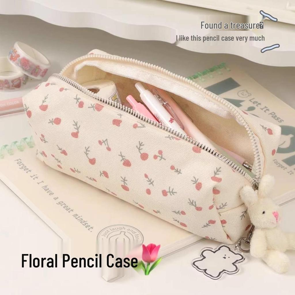 Floral Pencil Case for Female Students: Large Capacity, Sweet & Lovely Cosmetic Storage Bag